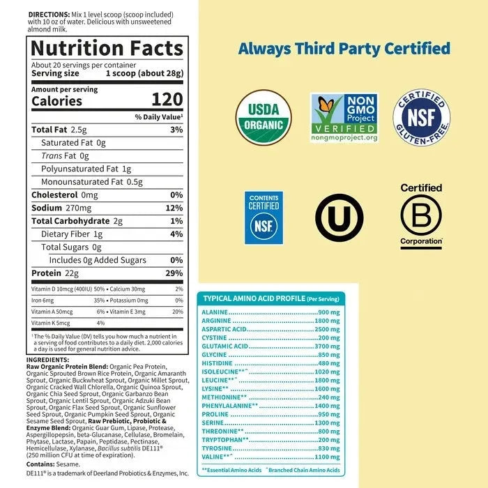 Raw Organic Protein Powder - Unflavored