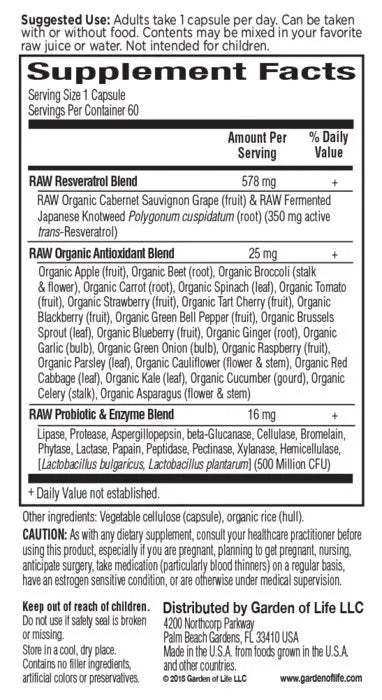 Raw Resveratrol 60 Capsules