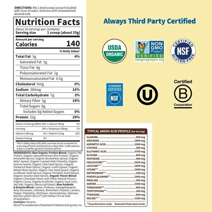 Raw Organic Protein Powder - Chocolate