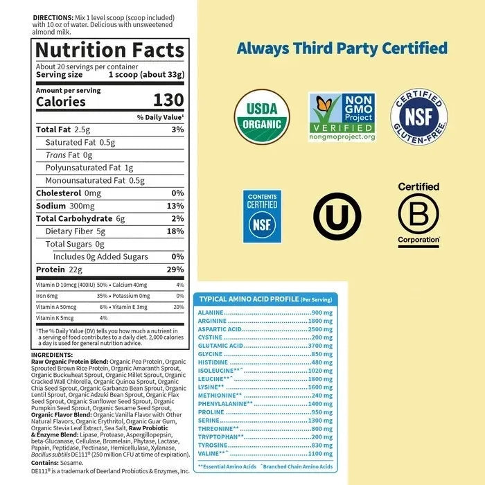 Raw Organic Protein Powder - Vanilla