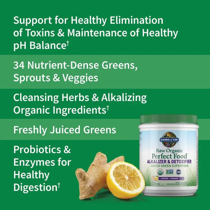 Raw Organic Perfect Food Alkalizer and Detoxifier Lemon-Ginger 9.94oz (282g) Powder