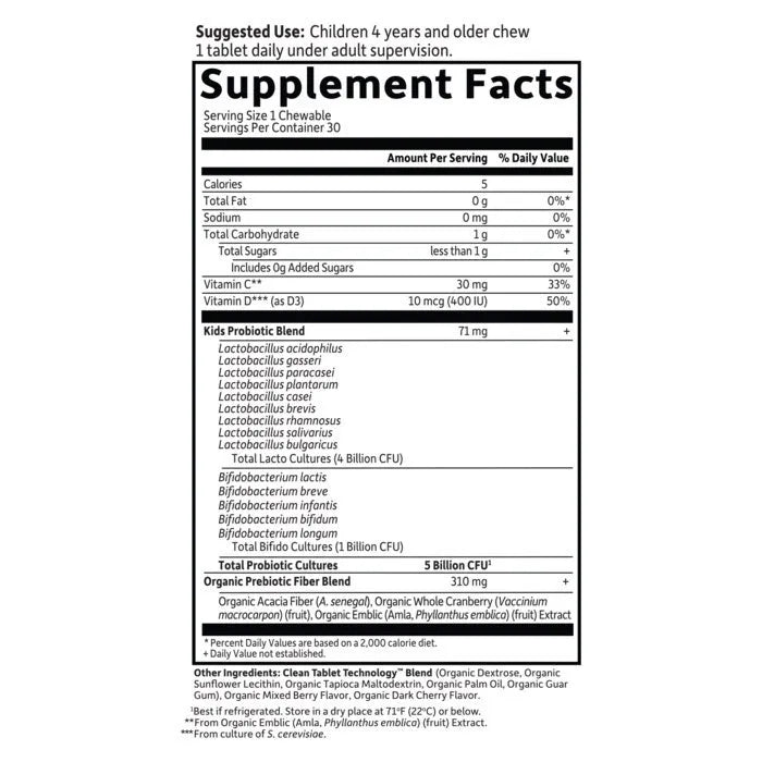 Dr. Formulated Probiotics Organic Kids+ Cooler Berry Cherry 30 Chewables