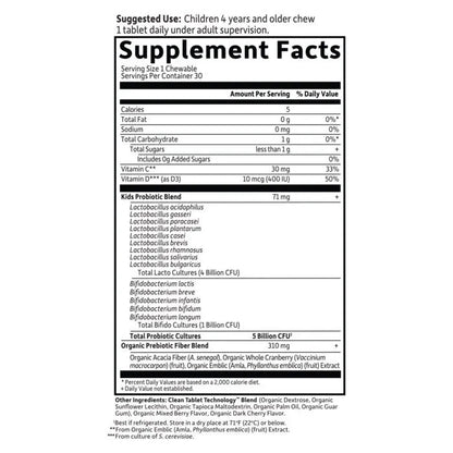Dr. Formulated Probiotics Organic Kids+ Cooler Berry Cherry 30 Chewables