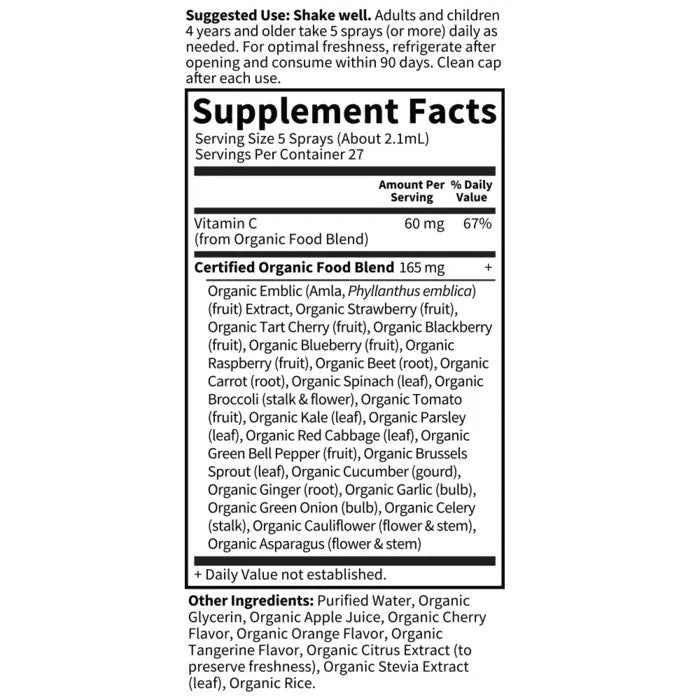 Organics Vitamin C Organic Spray Cherry Tangerine 2oz (58ml) Liquid