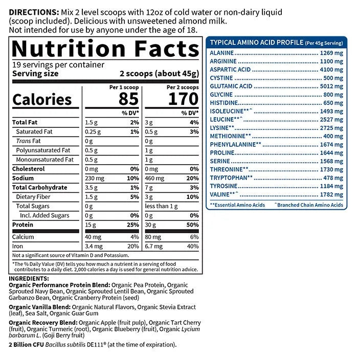 SPORT Organic Plant-Based Protein Powder - Vanilla