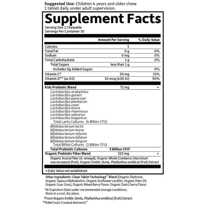 Dr. Formulated Probiotics Organic Kids+ Shelf-Stable Berry Cherry 30 Chewables