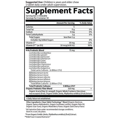 Dr. Formulated Probiotics Organic Kids+ Shelf-Stable Berry Cherry 30 Chewables