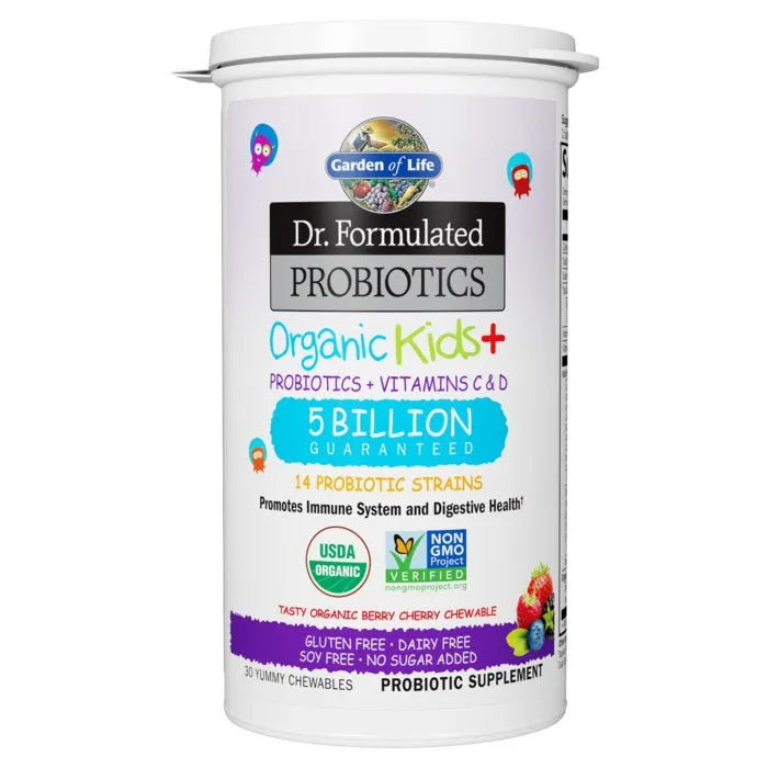 Dr. Formulated Probiotics Organic Kids+ Shelf-Stable Berry Cherry 30 Chewables