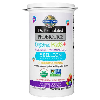 Dr. Formulated Probiotics Organic Kids+ Shelf-Stable Berry Cherry 30 Chewables