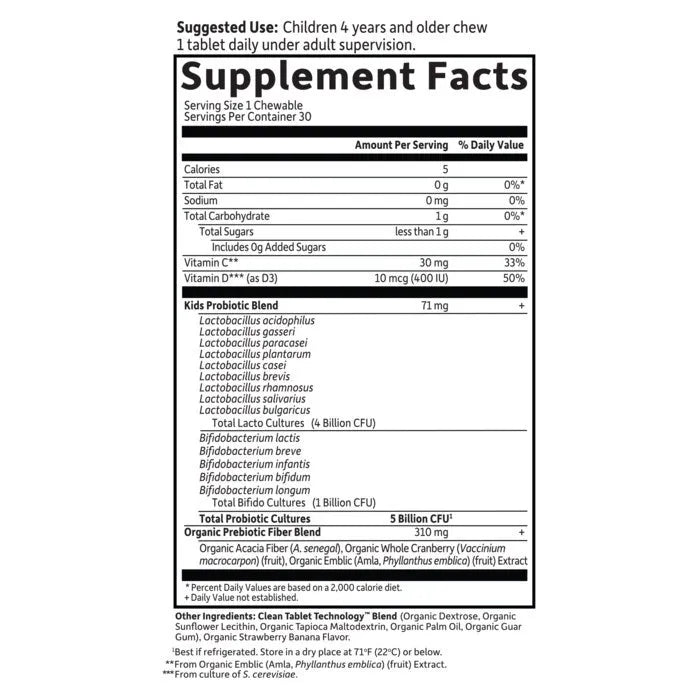 Dr. Formulated Probiotics Organic Kids+ Cooler Strawberry Banana 30 Chewables
