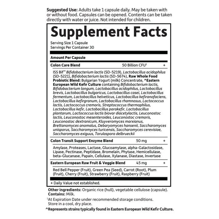 Raw Probiotics Colon Care Shelf-Stable 30 Capsules