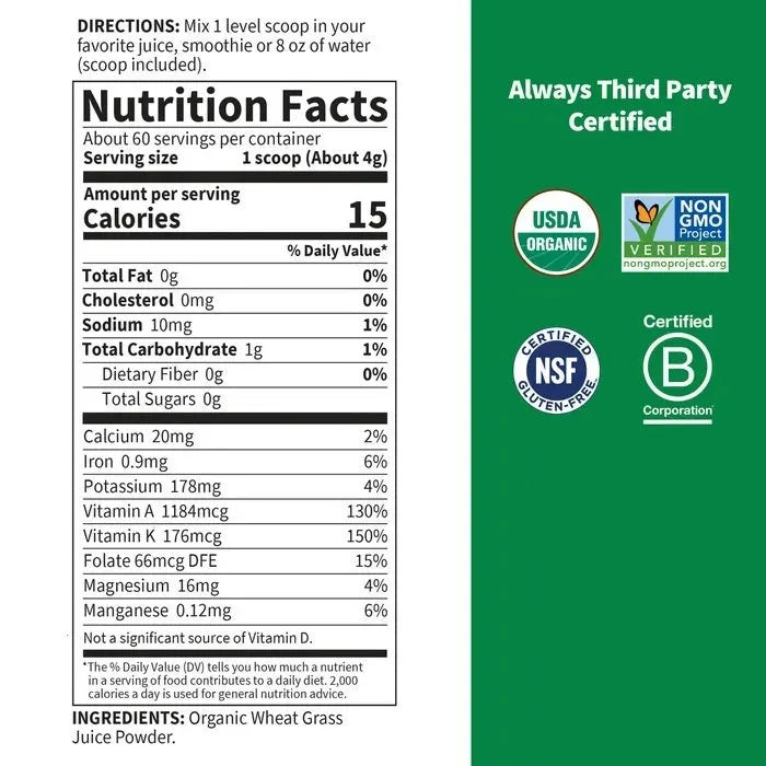 Raw Organic Perfect Food Wheat Grass Juice Powder