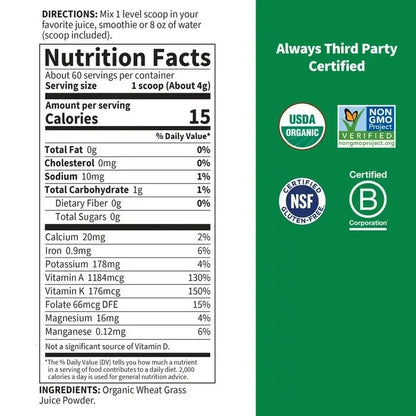 Raw Organic Perfect Food Wheat Grass Juice Powder