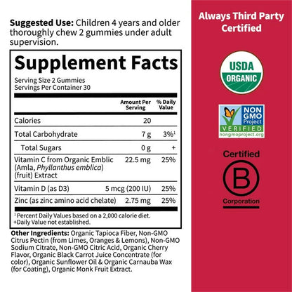 Organic Kids Immune Gummy† Cherry Flavor 60ct