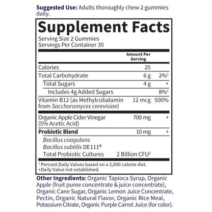 Organics Apple Cider Vinegar Probiotic 60 Gummies