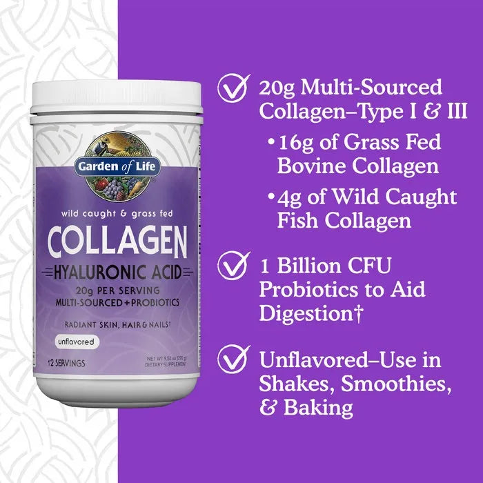 Wild Caught & Grass Fed Collagen Hyaluronic Acid - 9.52 oz Powder