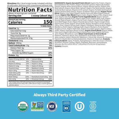 Raw Organic Meal Replacement Protein Powder - Lightly Sweet
